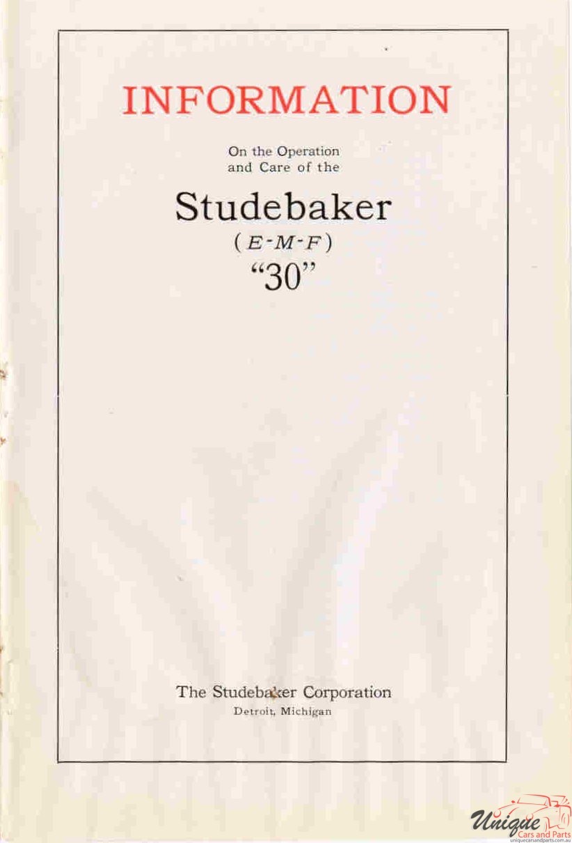 1912 Studebaker E-M-F 30 Operation Manual Page 1